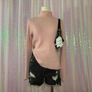 baby pink ribbed fine knit turtleneck